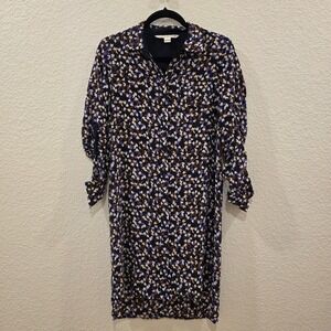 Diane von Furstenberg Prita Silk Shirt Dress Navy Purple Abstract Print Size 4